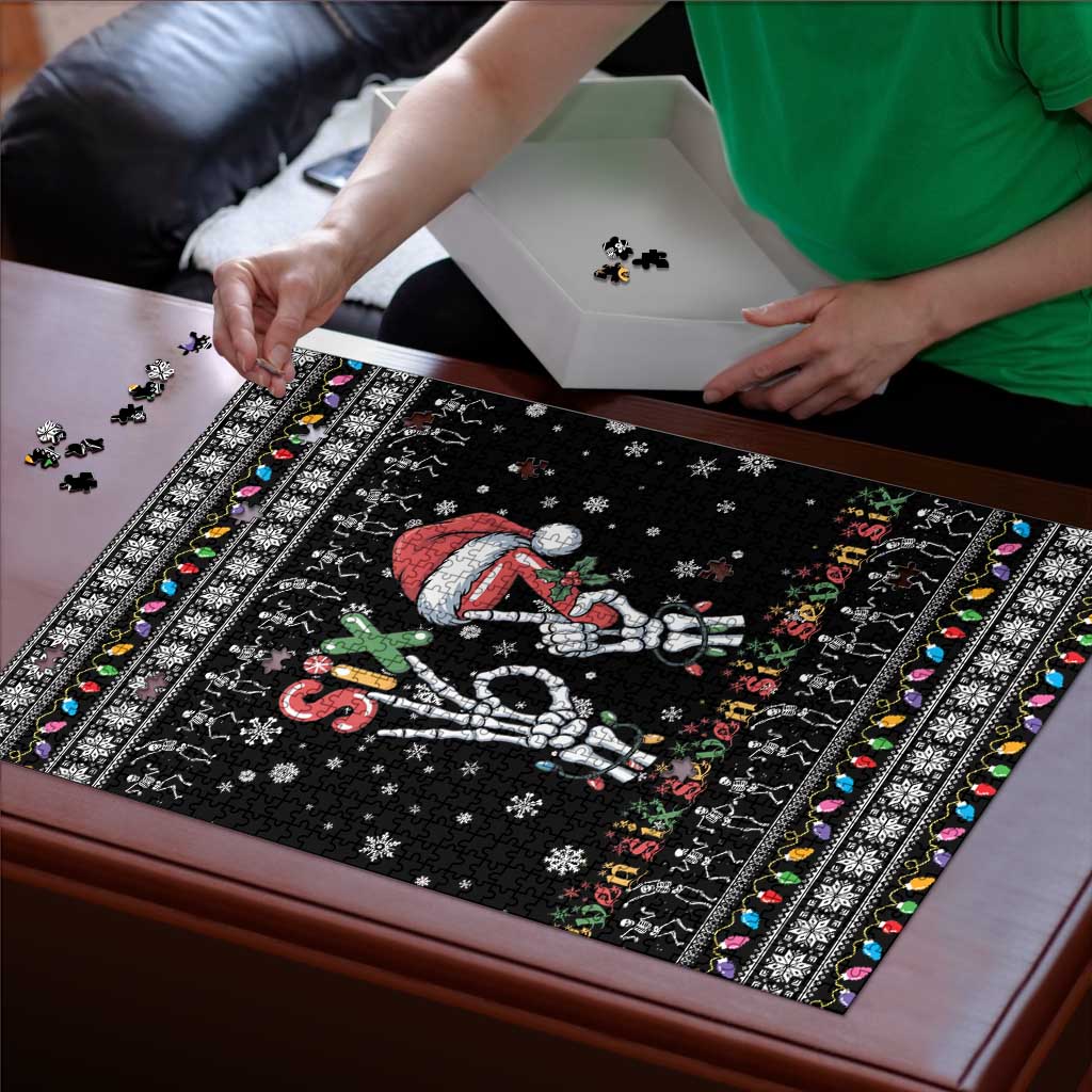 Six Seven Funny Skeleton Fingers Christmas Puzzle Creepy Santa Skeleton Hands - Wonder Print Shop