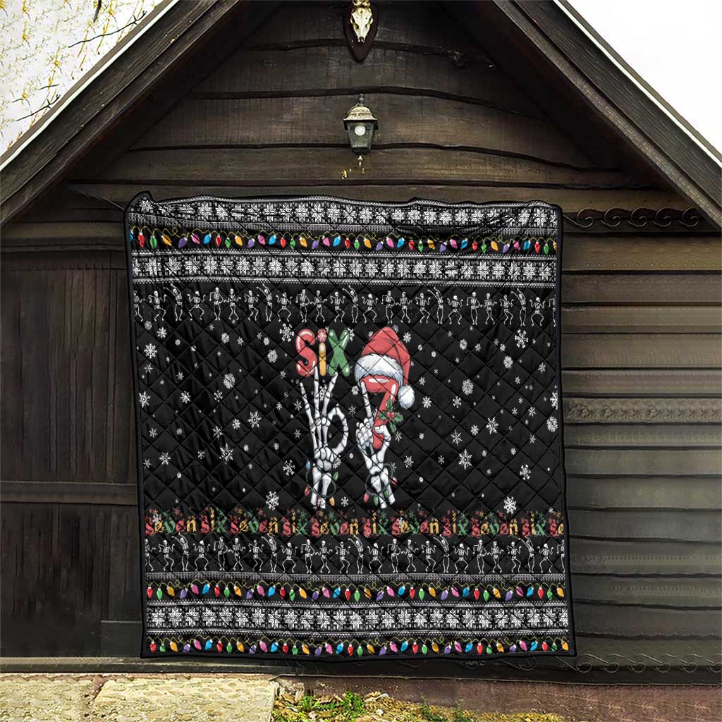 Six Seven Funny Skeleton Fingers Christmas Quilt Creepy Santa Skeleton Hands - Wonder Print Shop