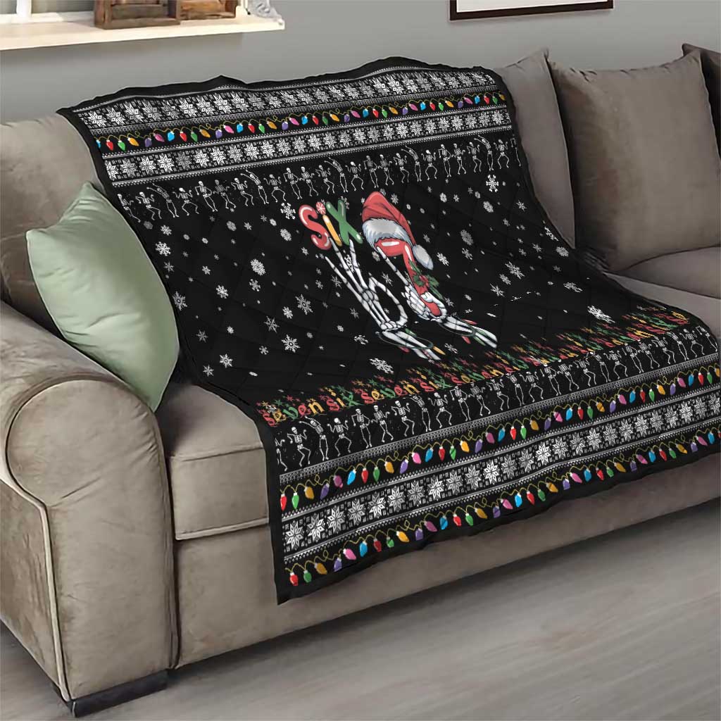 Six Seven Funny Skeleton Fingers Christmas Quilt Creepy Santa Skeleton Hands - Wonder Print Shop