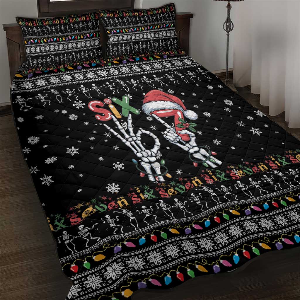Six Seven Funny Skeleton Fingers Christmas Quilt Bed Set Creepy Santa Skeleton Hands - Wonder Print Shop