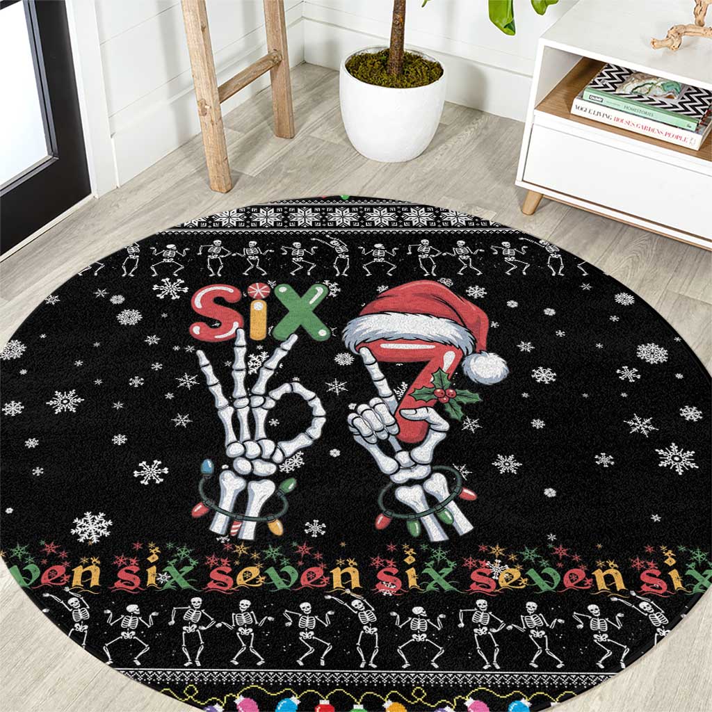 Six Seven Funny Skeleton Fingers Christmas Round Carpet Creepy Santa Skeleton Hands - Wonder Print Shop