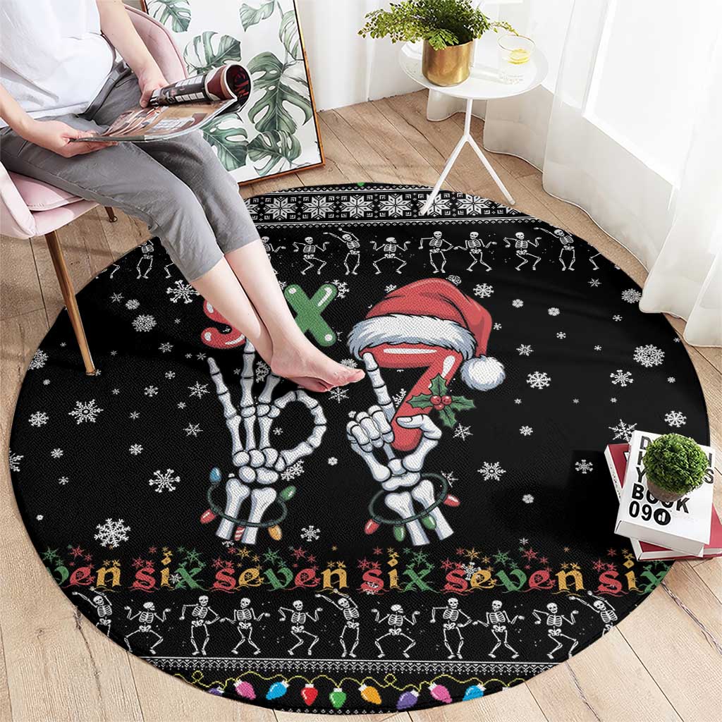 Six Seven Funny Skeleton Fingers Christmas Round Carpet Creepy Santa Skeleton Hands - Wonder Print Shop