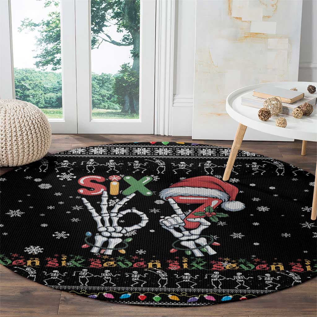 Six Seven Funny Skeleton Fingers Christmas Round Carpet Creepy Santa Skeleton Hands - Wonder Print Shop