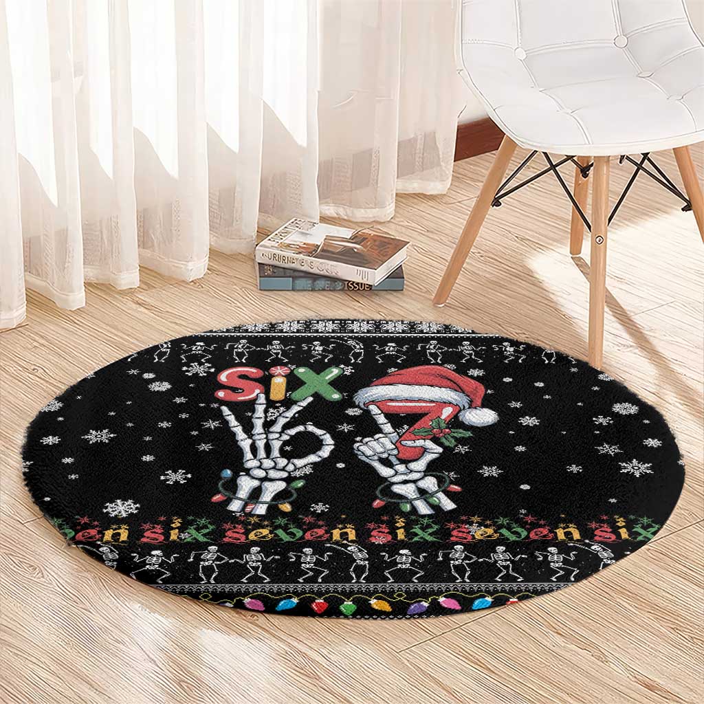 Six Seven Funny Skeleton Fingers Christmas Round Carpet Creepy Santa Skeleton Hands - Wonder Print Shop