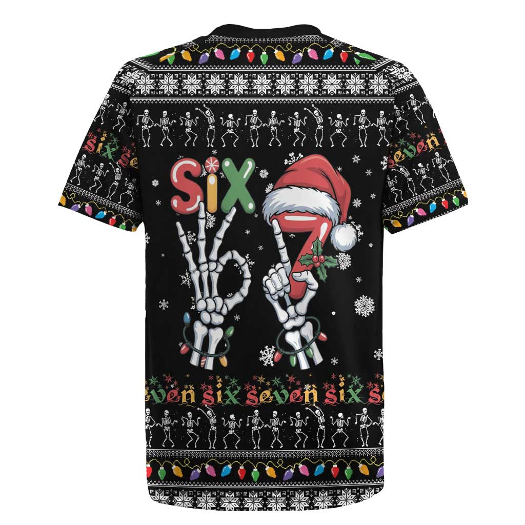 Six Seven Funny Skeleton Fingers Christmas Rugby Jersey Creepy Santa Skeleton Hands - Wonder Print Shop