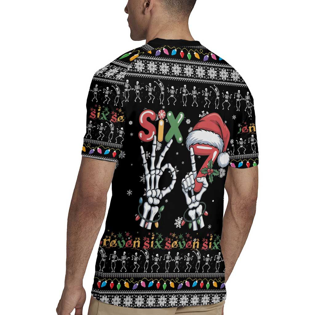 Six Seven Funny Skeleton Fingers Christmas Rugby Jersey Creepy Santa Skeleton Hands - Wonder Print Shop