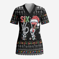 Six Seven Funny Skeleton Fingers Christmas Scrub Top Creepy Santa Skeleton Hands - Wonder Print Shop