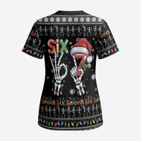 Six Seven Funny Skeleton Fingers Christmas Scrub Top Creepy Santa Skeleton Hands - Wonder Print Shop