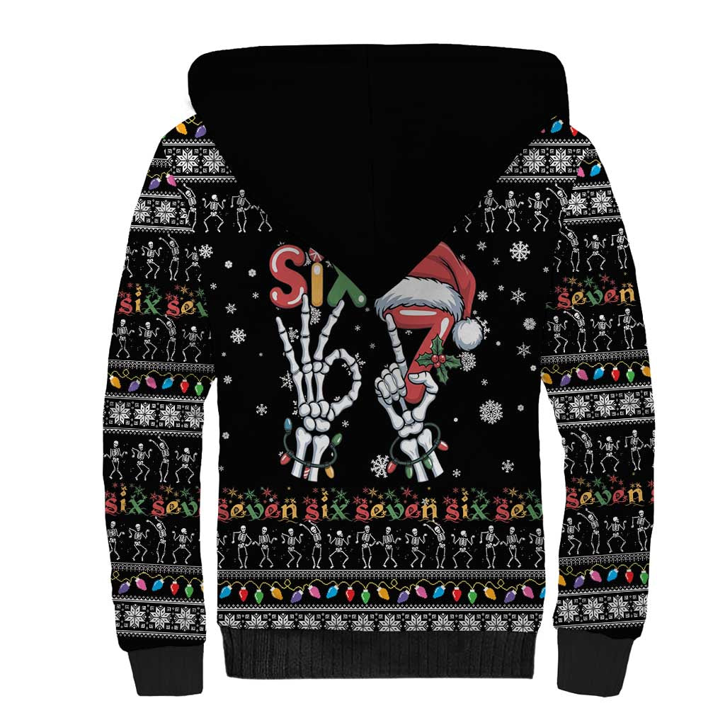 Six Seven Funny Skeleton Fingers Christmas Sherpa Hoodie Creepy Santa Skeleton Hands - Wonder Print Shop