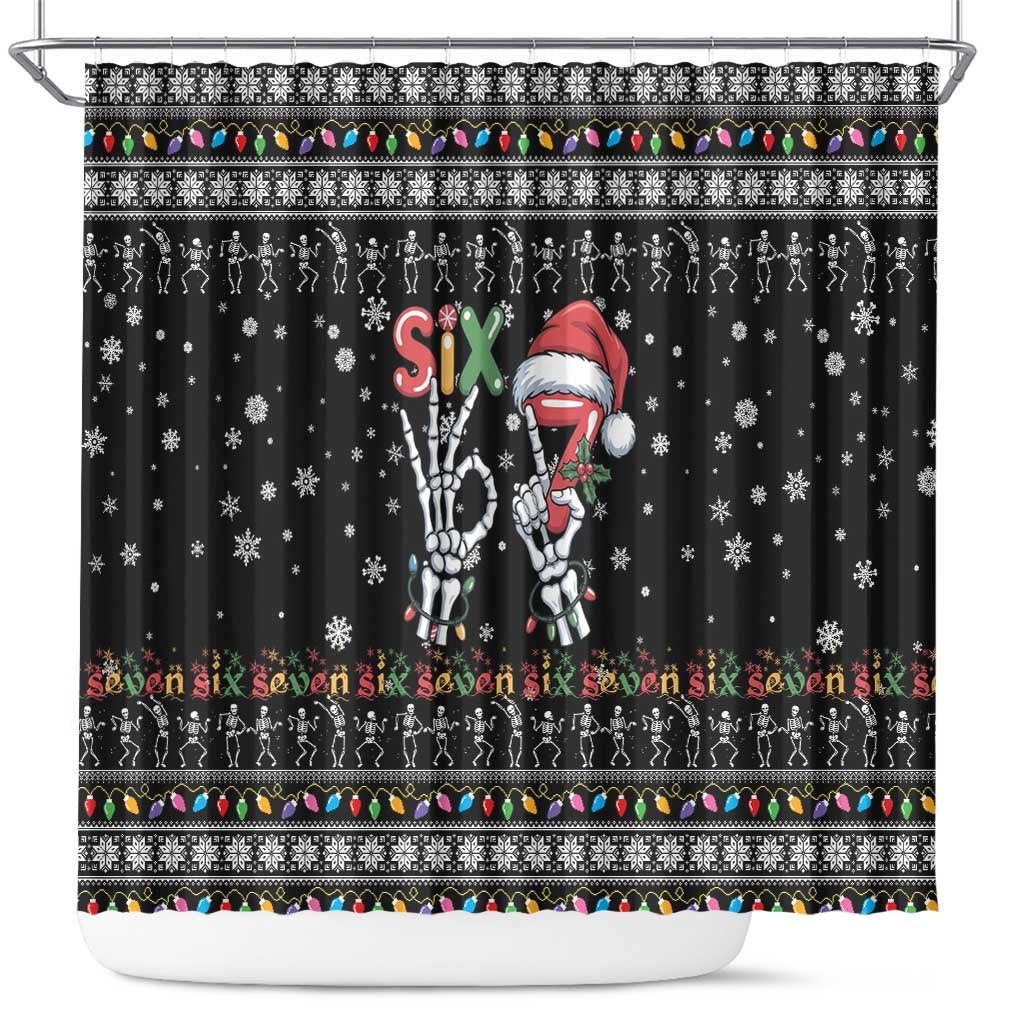 Six Seven Funny Skeleton Fingers Christmas Shower Curtain Creepy Santa Skeleton Hands - Wonder Print Shop