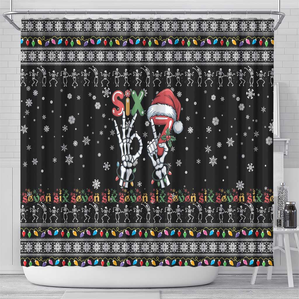 Six Seven Funny Skeleton Fingers Christmas Shower Curtain Creepy Santa Skeleton Hands - Wonder Print Shop