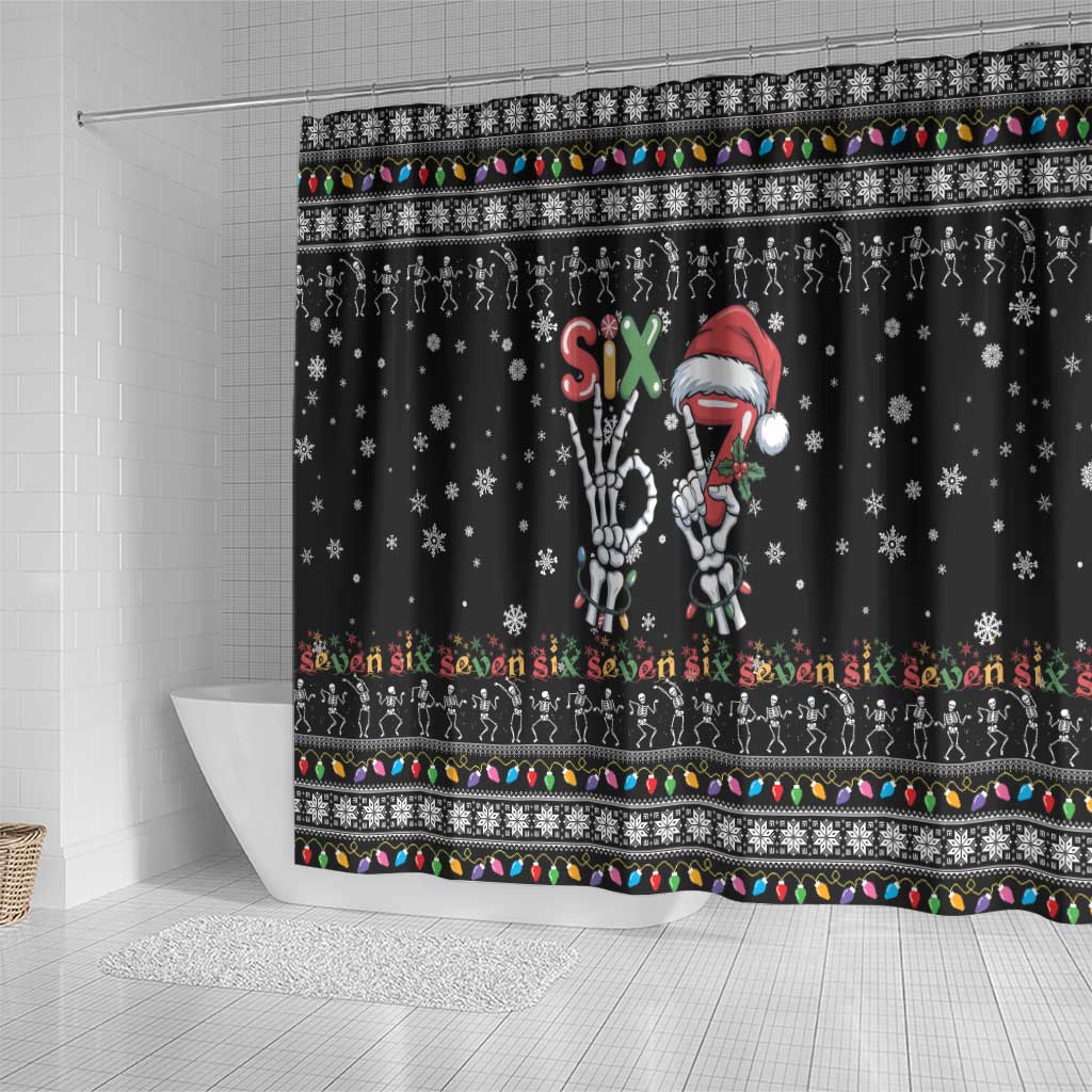 Six Seven Funny Skeleton Fingers Christmas Shower Curtain Creepy Santa Skeleton Hands - Wonder Print Shop