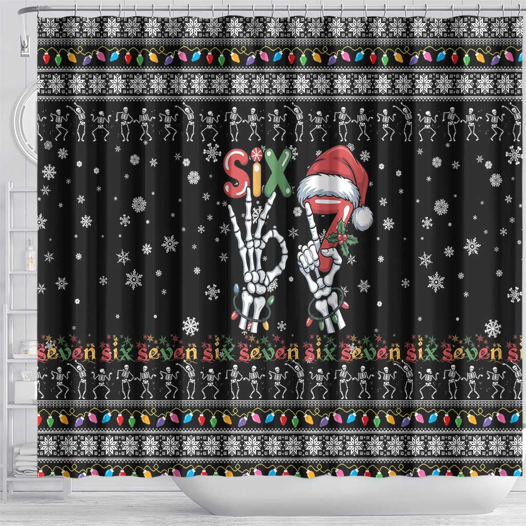 Six Seven Funny Skeleton Fingers Christmas Shower Curtain Creepy Santa Skeleton Hands - Wonder Print Shop