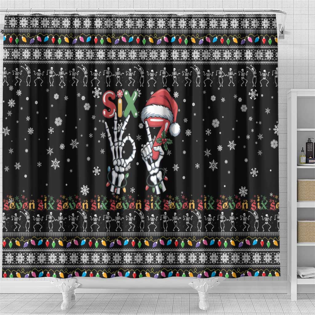Six Seven Funny Skeleton Fingers Christmas Shower Curtain Creepy Santa Skeleton Hands - Wonder Print Shop