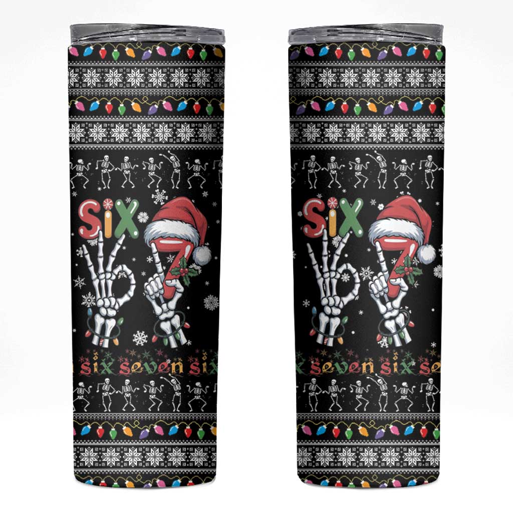 Six Seven Funny Skeleton Fingers Christmas Skinny Tumbler Creepy Santa Skeleton Hands - Wonder Print Shop