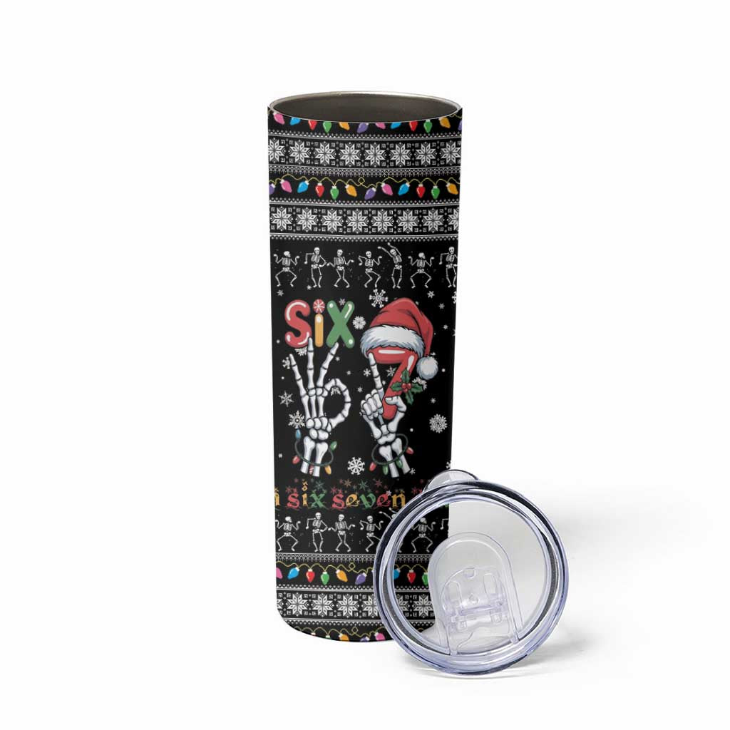 Six Seven Funny Skeleton Fingers Christmas Skinny Tumbler Creepy Santa Skeleton Hands - Wonder Print Shop