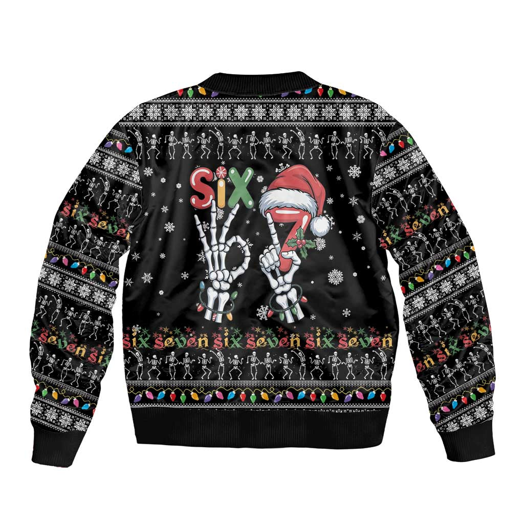 Six Seven Funny Skeleton Fingers Christmas Sleeve Zip Bomber Jacket Creepy Santa Skeleton Hands - Wonder Print Shop