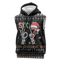 Six Seven Funny Skeleton Fingers Christmas Sleeveless Hoodie Creepy Santa Skeleton Hands - Wonder Print Shop