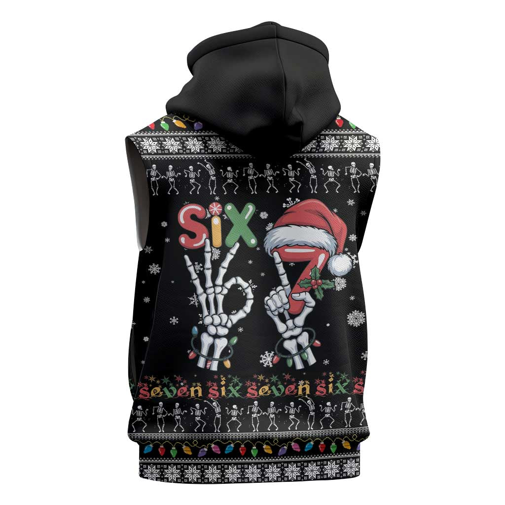 Six Seven Funny Skeleton Fingers Christmas Sleeveless Hoodie Creepy Santa Skeleton Hands - Wonder Print Shop