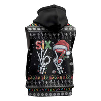 Six Seven Funny Skeleton Fingers Christmas Sleeveless Hoodie Creepy Santa Skeleton Hands - Wonder Print Shop