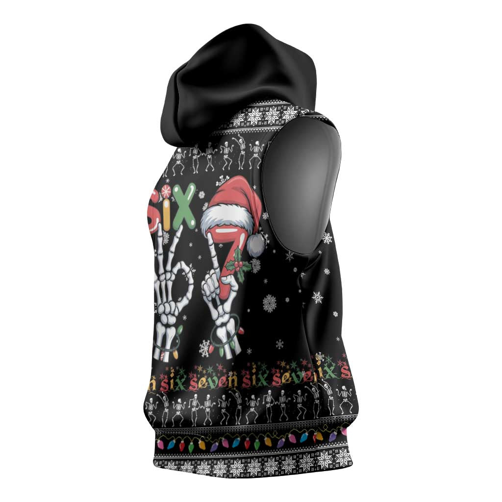 Six Seven Funny Skeleton Fingers Christmas Sleeveless Hoodie Creepy Santa Skeleton Hands - Wonder Print Shop