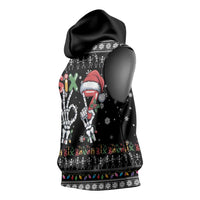 Six Seven Funny Skeleton Fingers Christmas Sleeveless Hoodie Creepy Santa Skeleton Hands - Wonder Print Shop