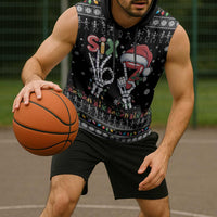 Six Seven Funny Skeleton Fingers Christmas Sleeveless Hoodie Creepy Santa Skeleton Hands - Wonder Print Shop