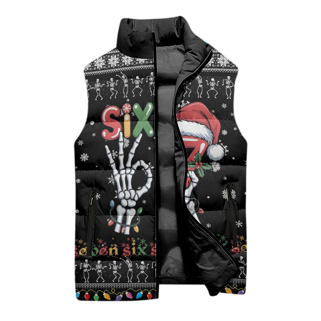 Six Seven Funny Skeleton Fingers Christmas Sleeveless Puffer Jacket Creepy Santa Skeleton Hands - Wonder Print Shop