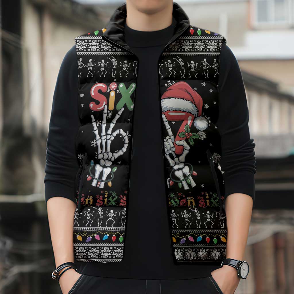 Six Seven Funny Skeleton Fingers Christmas Sleeveless Puffer Jacket Creepy Santa Skeleton Hands - Wonder Print Shop