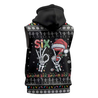 Six Seven Funny Skeleton Fingers Christmas Sleeveless Zip Hoodie Creepy Santa Skeleton Hands - Wonder Print Shop