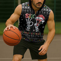Six Seven Funny Skeleton Fingers Christmas Sleeveless Zip Hoodie Creepy Santa Skeleton Hands - Wonder Print Shop