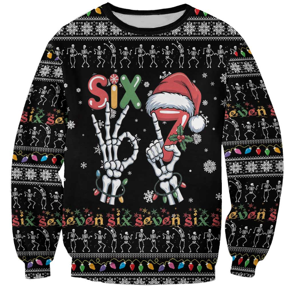 Six Seven Funny Skeleton Fingers Christmas Sweatshirt Creepy Santa Skeleton Hands - Wonder Print Shop