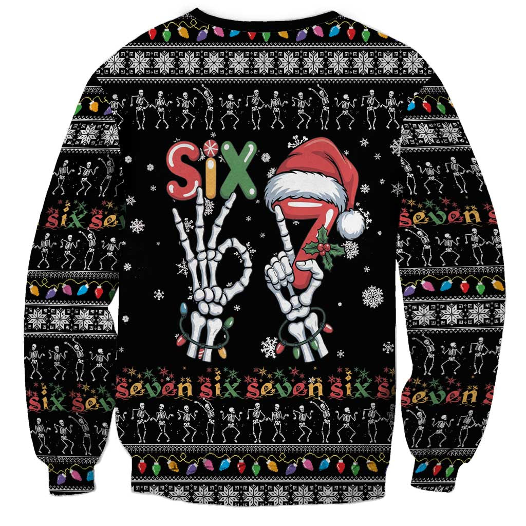 Six Seven Funny Skeleton Fingers Christmas Sweatshirt Creepy Santa Skeleton Hands - Wonder Print Shop