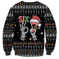 Six Seven Funny Skeleton Fingers Christmas Sweatshirt Creepy Santa Skeleton Hands - Wonder Print Shop