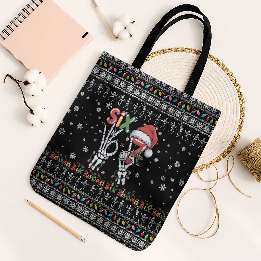 Six Seven Funny Skeleton Fingers Christmas Tote Bag Creepy Santa Skeleton Hands - Wonder Print Shop