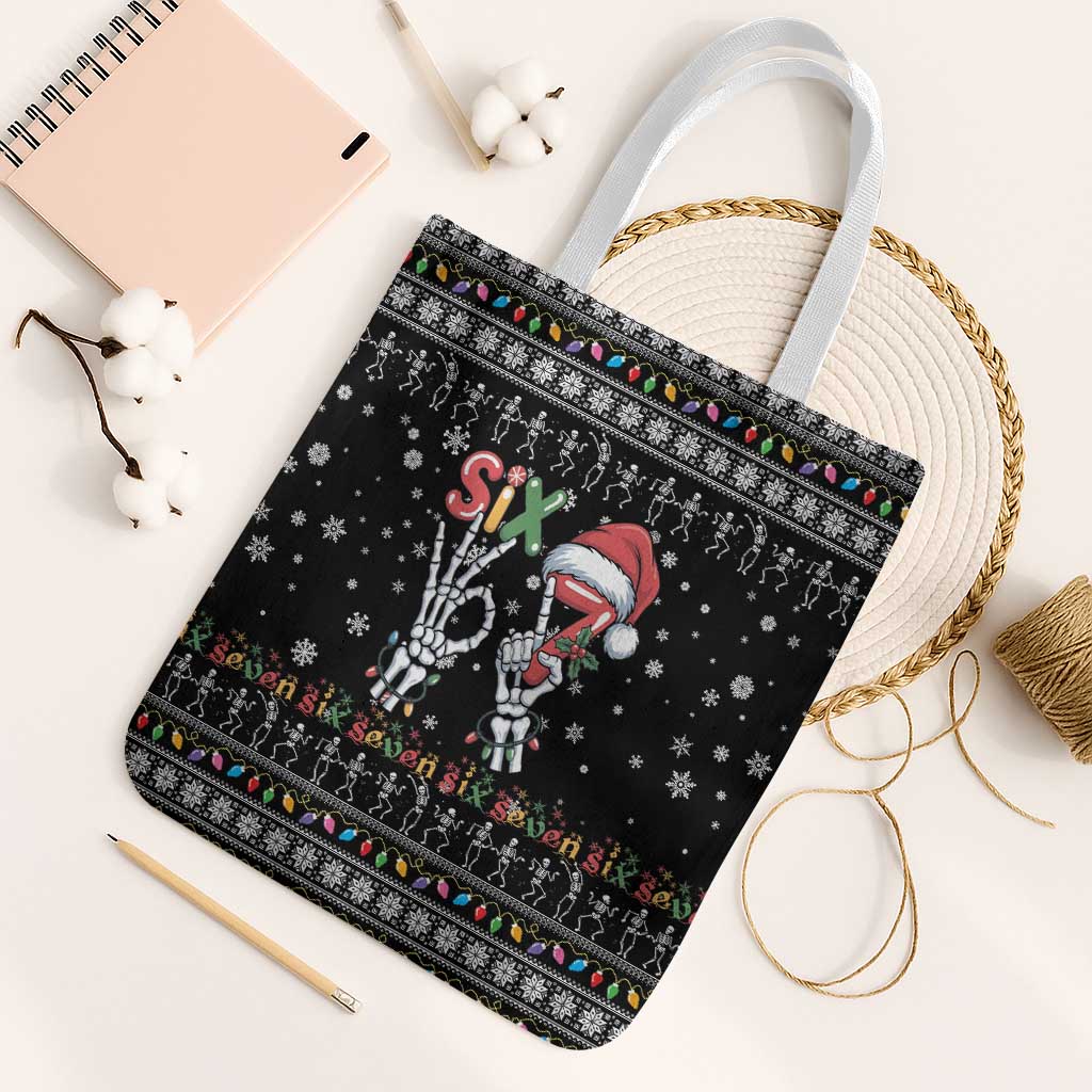Six Seven Funny Skeleton Fingers Christmas Tote Bag Creepy Santa Skeleton Hands - Wonder Print Shop