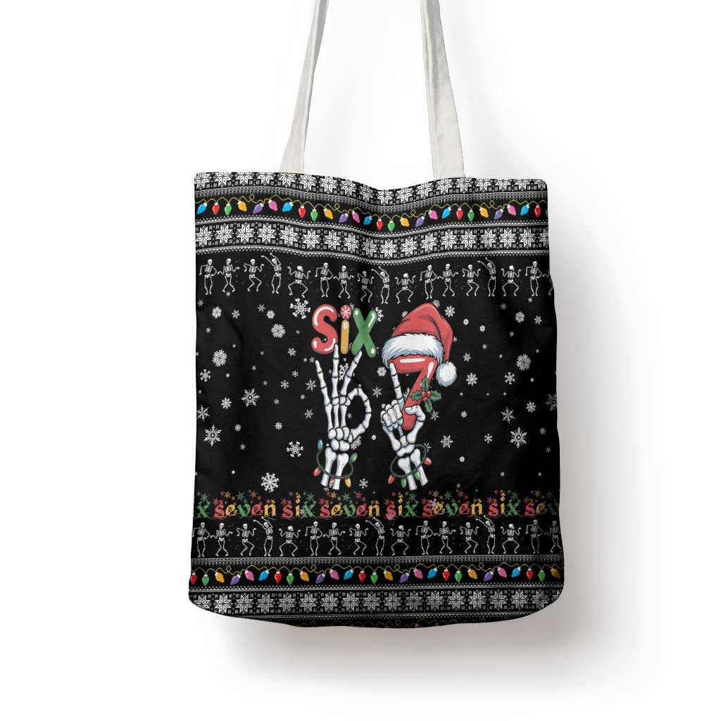 Six Seven Funny Skeleton Fingers Christmas Tote Bag Creepy Santa Skeleton Hands - Wonder Print Shop