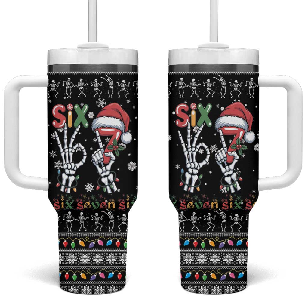 Six Seven Funny Skeleton Fingers Christmas Tumbler With Handle Creepy Santa Skeleton Hands - Wonder Print Shop