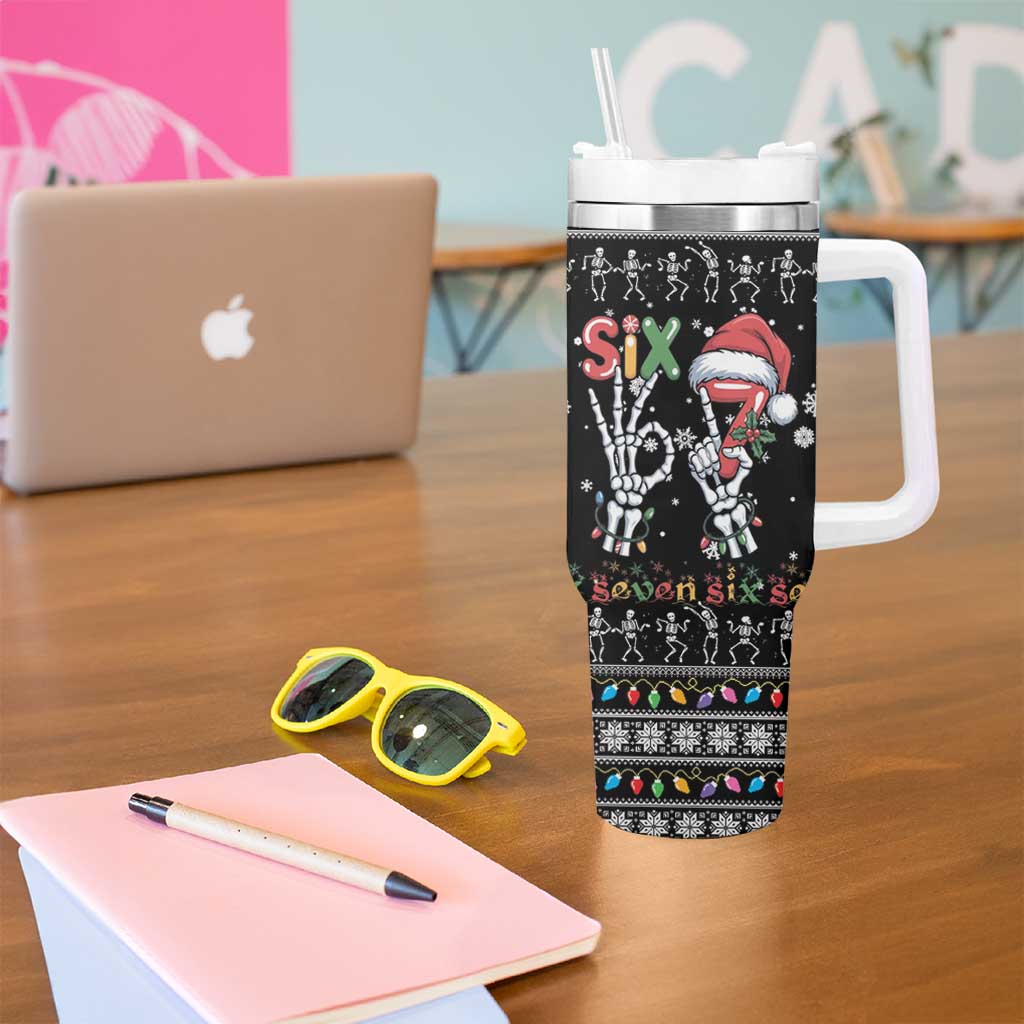 Six Seven Funny Skeleton Fingers Christmas Tumbler With Handle Creepy Santa Skeleton Hands - Wonder Print Shop