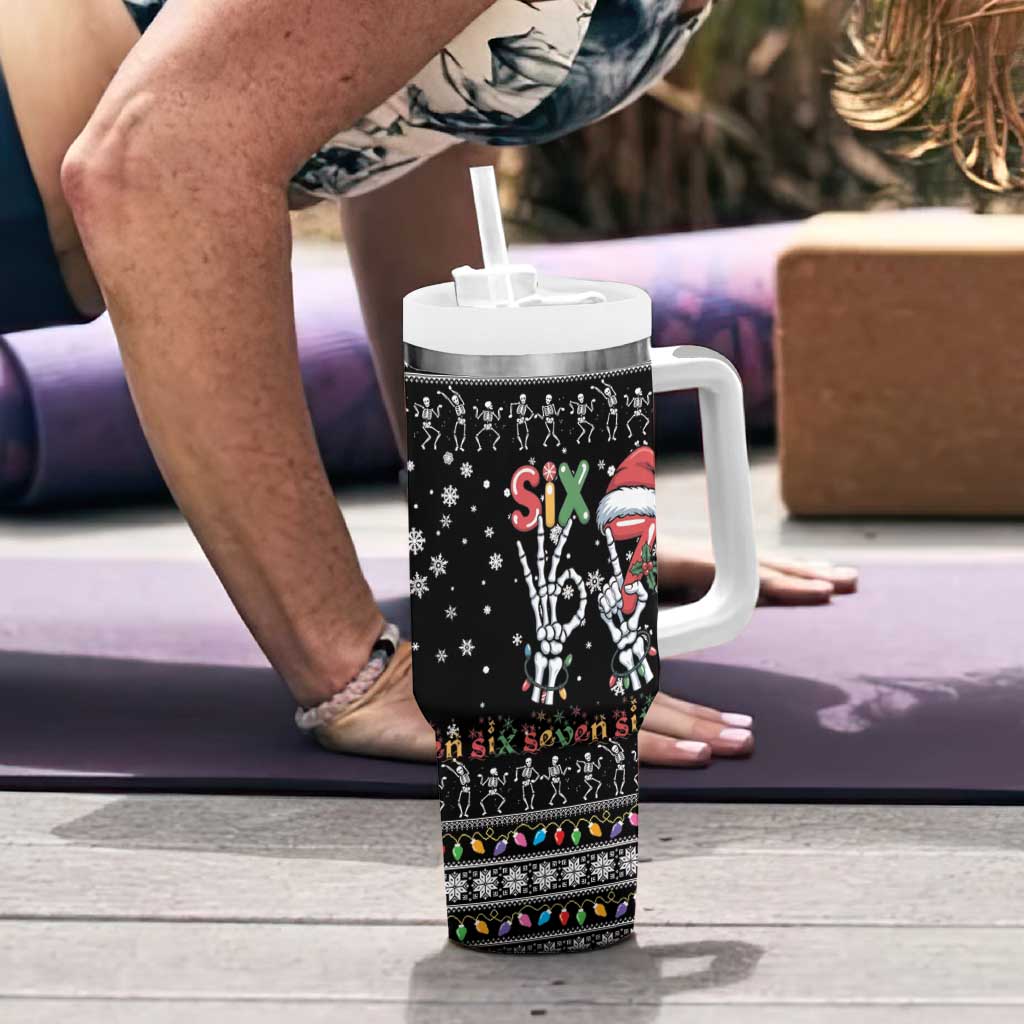 Six Seven Funny Skeleton Fingers Christmas Tumbler With Handle Creepy Santa Skeleton Hands - Wonder Print Shop
