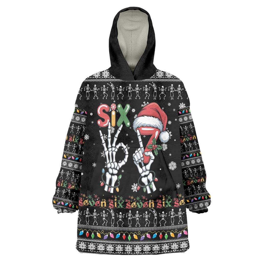 Six Seven Funny Skeleton Fingers Christmas Wearable Blanket Hoodie Creepy Santa Skeleton Hands - Wonder Print Shop