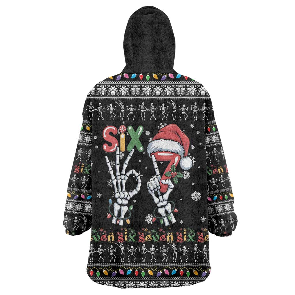 Six Seven Funny Skeleton Fingers Christmas Wearable Blanket Hoodie Creepy Santa Skeleton Hands - Wonder Print Shop
