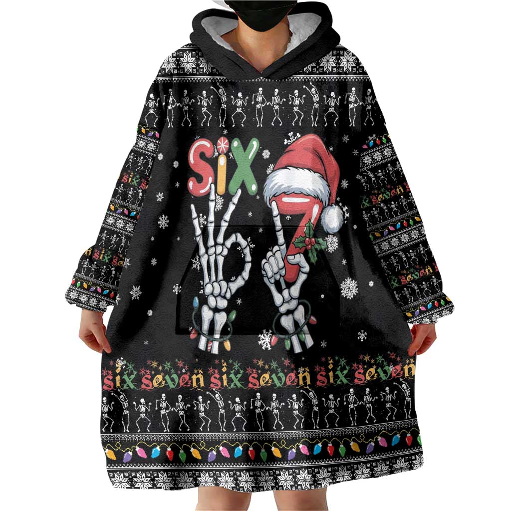 Six Seven Funny Skeleton Fingers Christmas Wearable Blanket Hoodie Creepy Santa Skeleton Hands - Wonder Print Shop