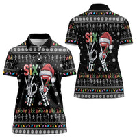 Six Seven Funny Skeleton Fingers Christmas Women Polo Shirt Creepy Santa Skeleton Hands - Wonder Print Shop
