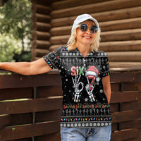 Six Seven Funny Skeleton Fingers Christmas Women Polo Shirt Creepy Santa Skeleton Hands - Wonder Print Shop