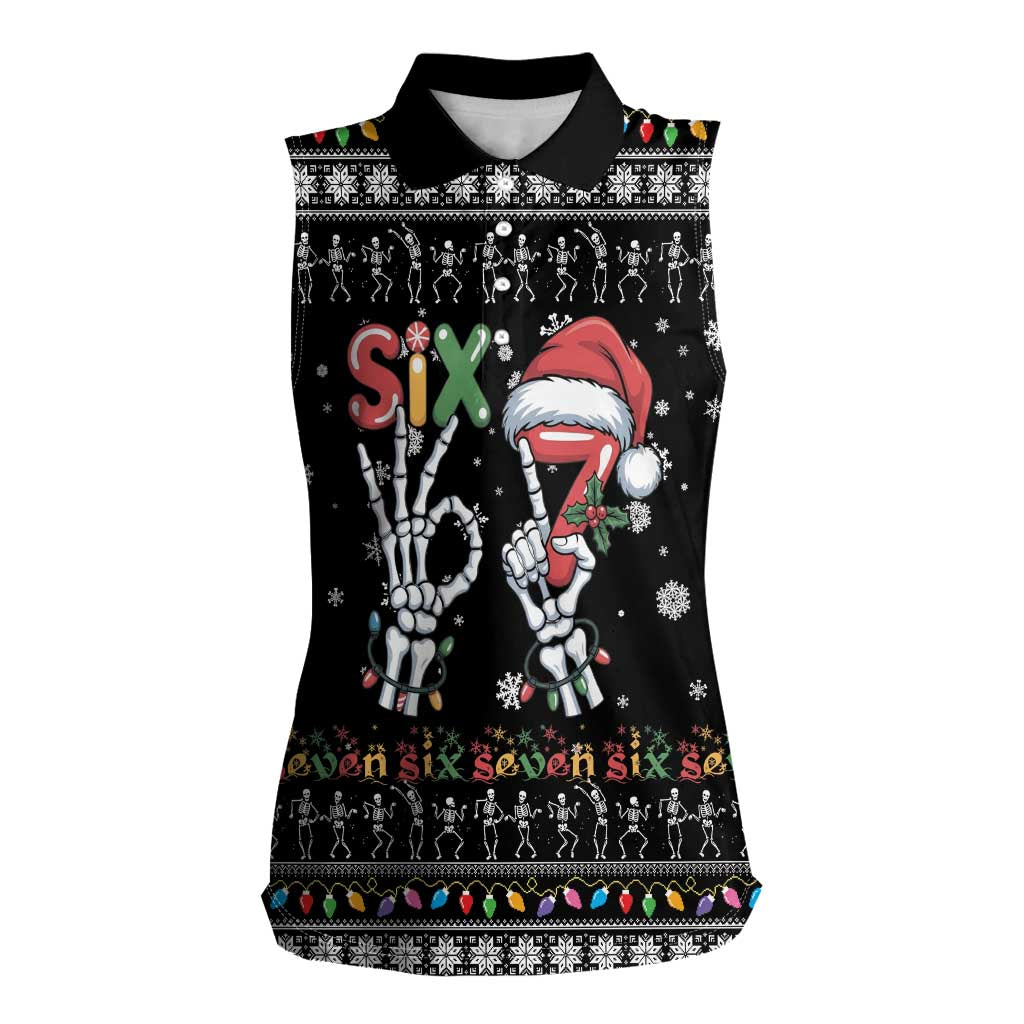Six Seven Funny Skeleton Fingers Christmas Women Sleeveless Polo Shirt Creepy Santa Skeleton Hands - Wonder Print Shop