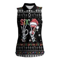 Six Seven Funny Skeleton Fingers Christmas Women Sleeveless Polo Shirt Creepy Santa Skeleton Hands - Wonder Print Shop