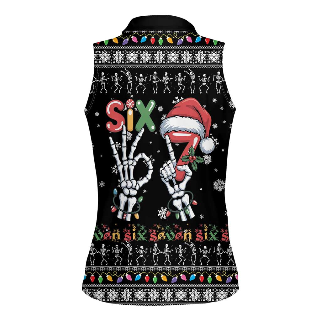 Six Seven Funny Skeleton Fingers Christmas Women Sleeveless Polo Shirt Creepy Santa Skeleton Hands - Wonder Print Shop