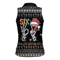 Six Seven Funny Skeleton Fingers Christmas Women Sleeveless Polo Shirt Creepy Santa Skeleton Hands - Wonder Print Shop