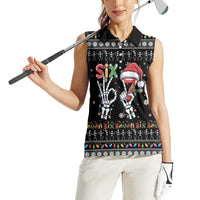 Six Seven Funny Skeleton Fingers Christmas Women Sleeveless Polo Shirt Creepy Santa Skeleton Hands - Wonder Print Shop